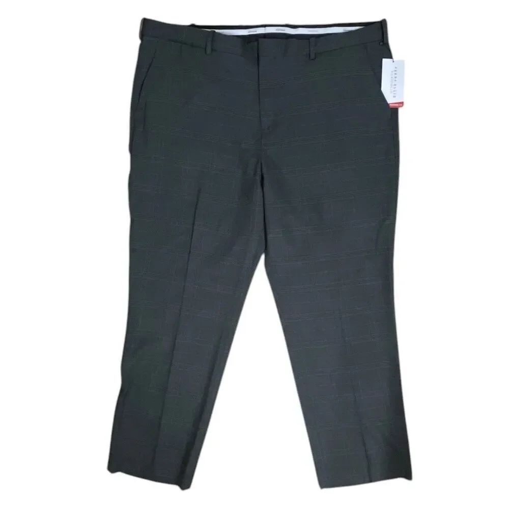 Perry Ellis Dress Pants 40x30 Charcoal Plaid Modern Fit NWT
